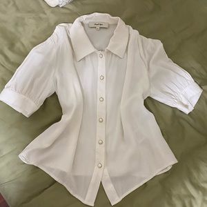 Simple Retro Branded Puff Sleeve Top Blouse